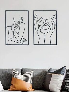 Minimalist Black Metal Line Wall Art - Set of 2